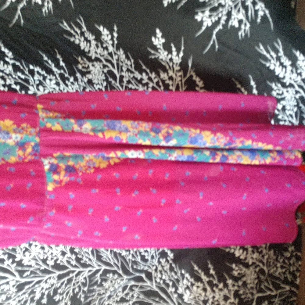 Vintage 70s Topper Brand Magenta Floral Dress - Picture 3 of 5